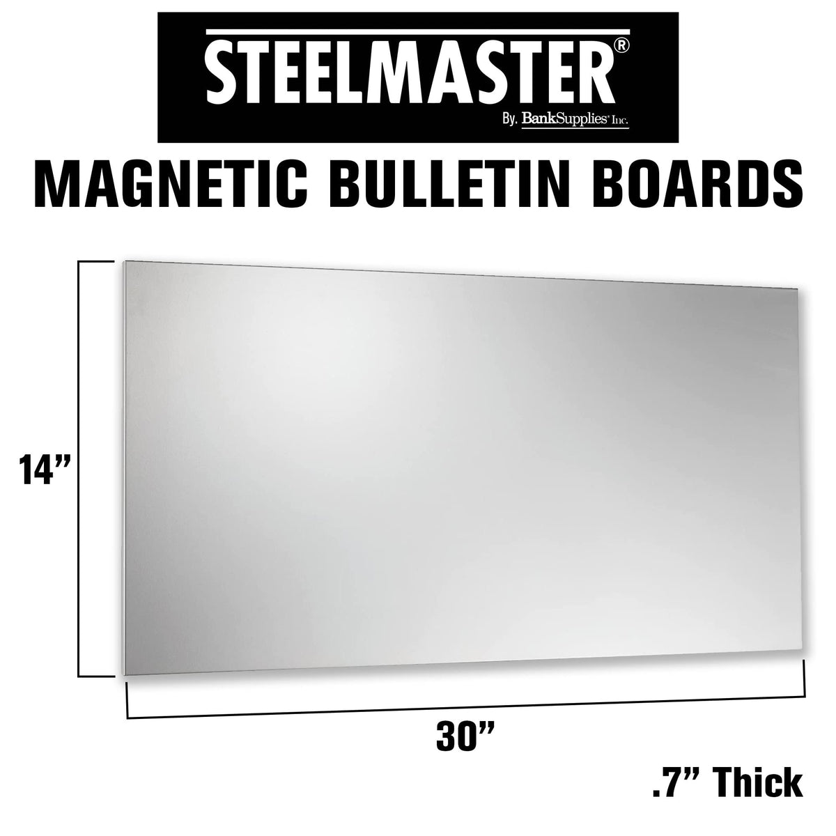 STEELMASTER by BankSupplies Magnetic Bulletin Board | 30 x 14 Inches | Silver | Includes 6 Magnets, 4 x 6 Dry Erase Board & Dry Erase Marker | Scratch Resistant Finish | Horizontal & Vertical Display