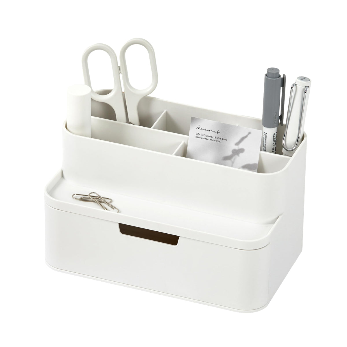 BLUE GINKGO Compact Desk Organizer – Small 5-Compartment, Half Drawer Storage – Pen Holder, Stationery Organizer for Desktop, Vanity, Shelf (Made in Korea, White)