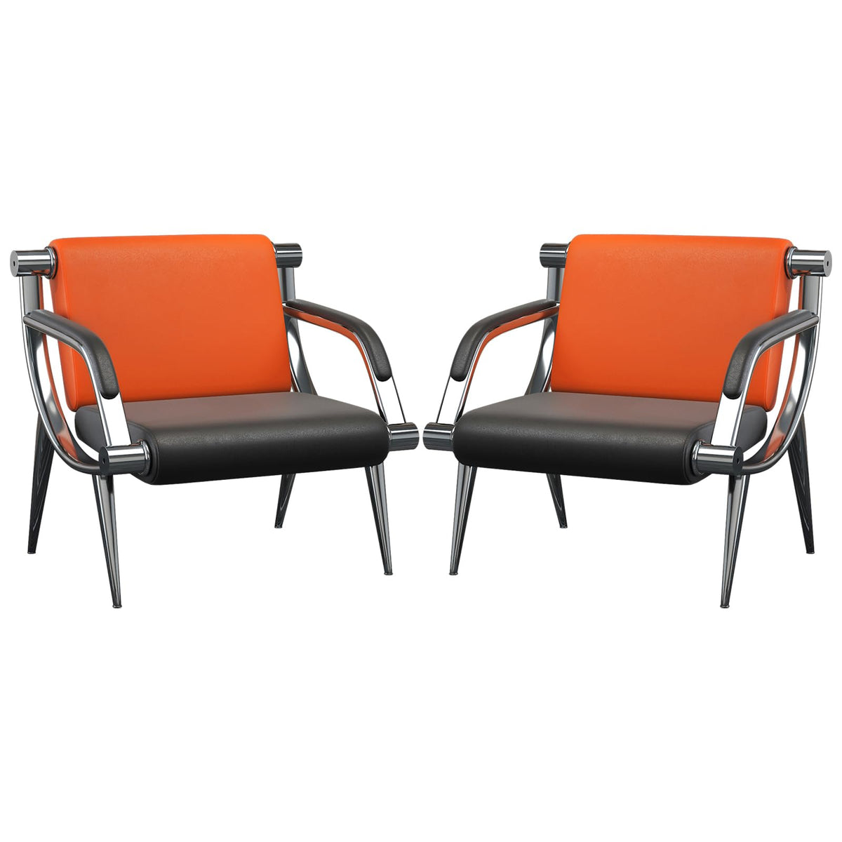 wonline 2Pcs Waiting Room Chair with Armrest PU Leather Office Furniture, Office Guest Seating Lobby Conference Reception Chairs for Airport Clinic Hospital Bank Salon Barber(Orange&Black)