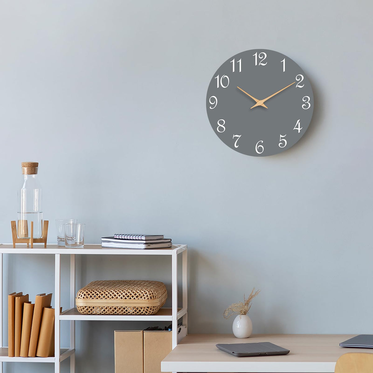 Roymnie Wall Clock 12 Inch, Modern Wall Clocks Battery Operated, Silent Non Ticking Clock Decorative for Living Room, Office, Bedroom, Home, School (Gray)
