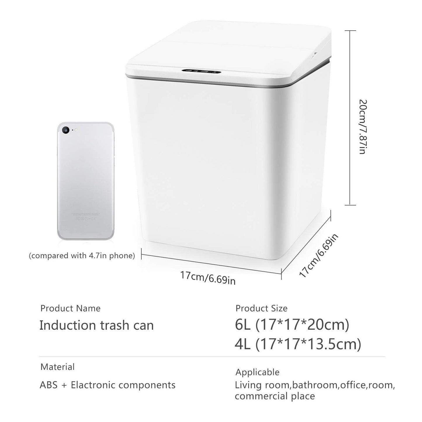 FEBHBRQ Automatic Small Countertop Trash Can with Lid, 1.5 Gal/6L Toucheless Mini Waste Bin for Office Desk/Bedside Table/Coffee Bar -Batteries, White