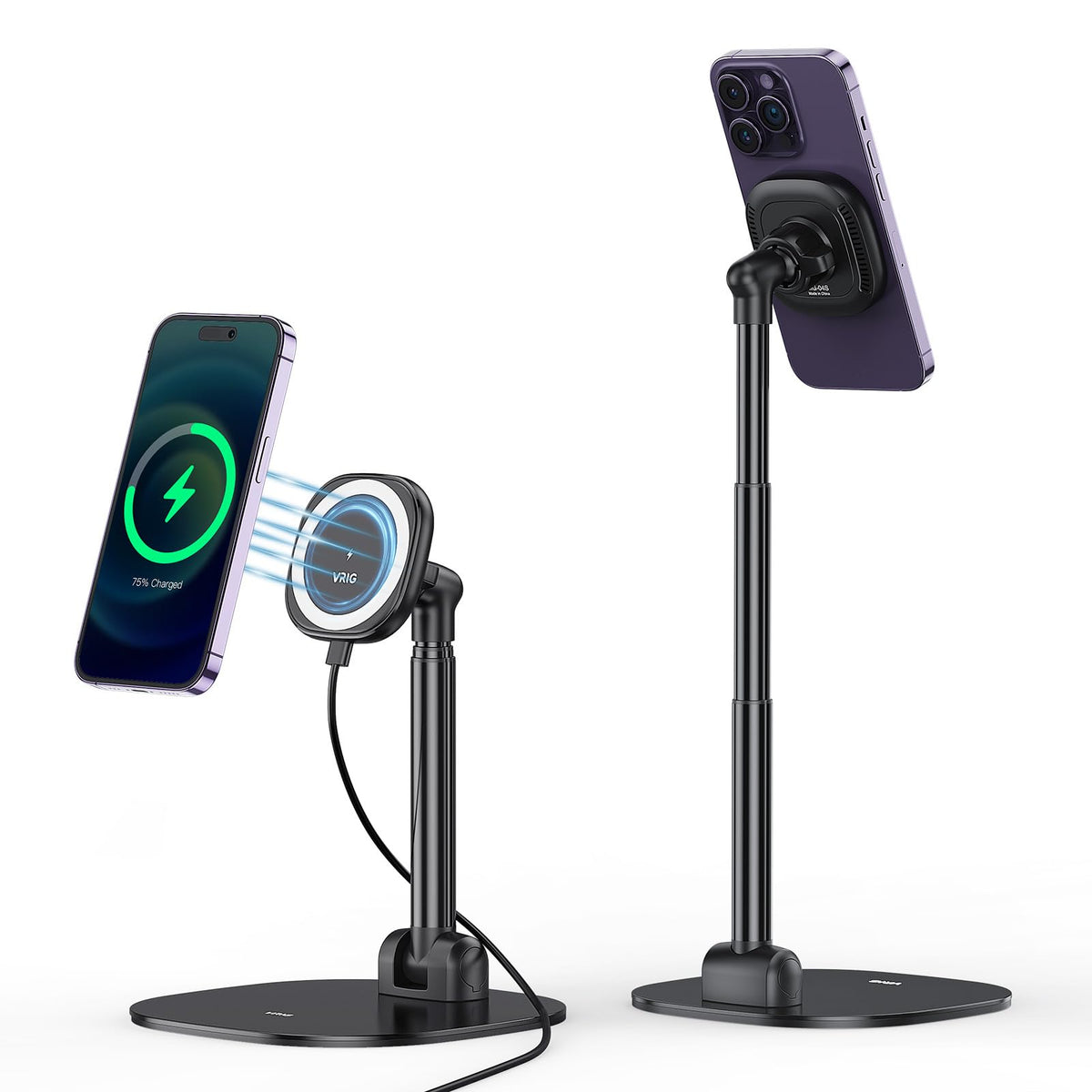VRIG Magnetic Wireless Charger Phone Stand 360°Rotation Desktop Phone Holder Adjustable Cell Phone Stand for iPhone 17/17pro/16/15/14/13 Series Foldable Wireless Charging Station for Android/AirPod