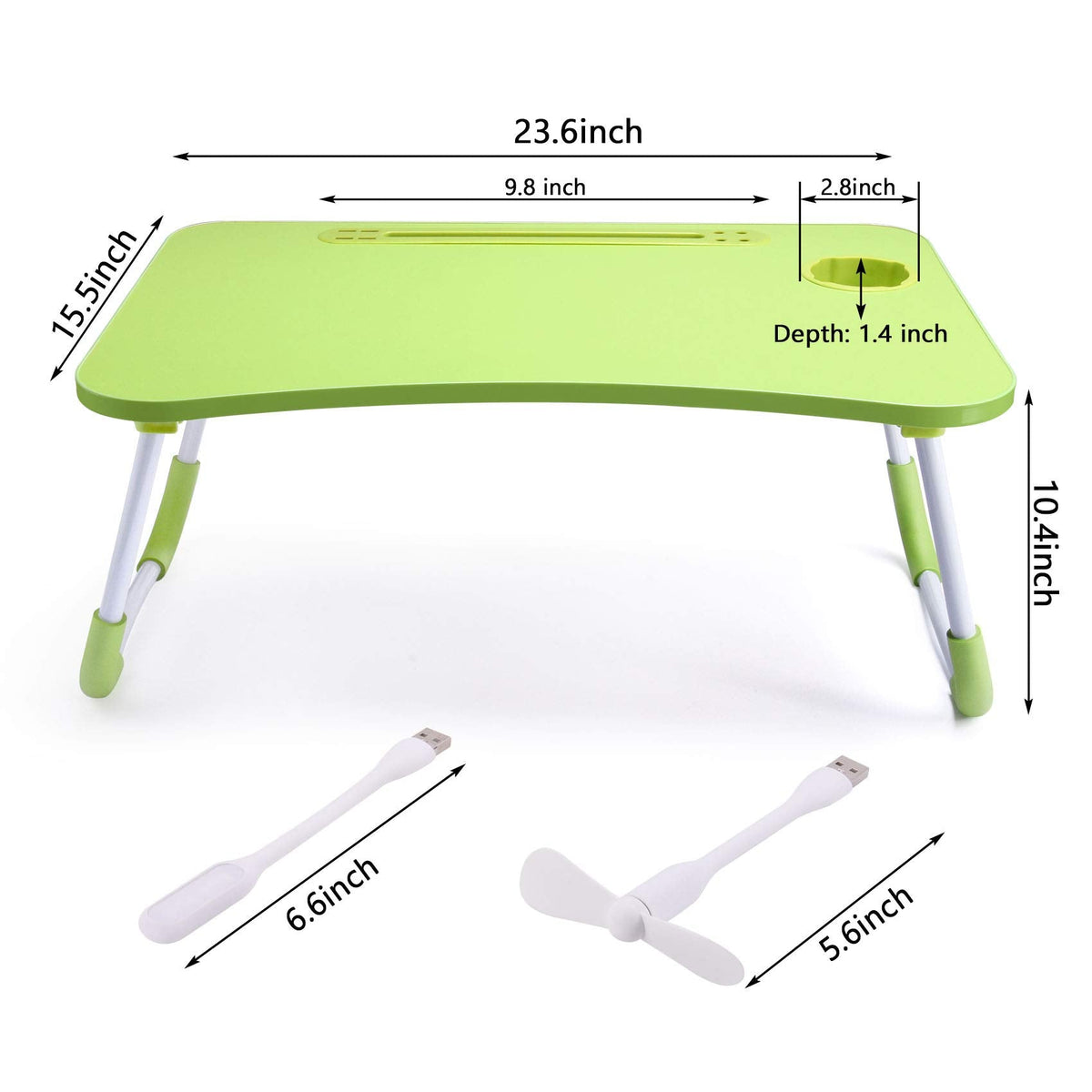 Slendor Lap Desk with Cup Holder, Foldable Laptop Table for Bed, Portable Bed Desk for Laptop and Writing, Computer Tray with Tablet Slot, Notebook Stand Reading Holder for Couch Sofa Floor,Green