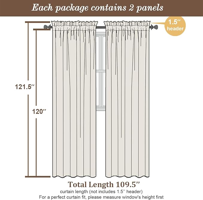 Chyhomenyc Extra Long Charcoal Grey Semi Sheer Curtains 120 Inches Long 2 Panels