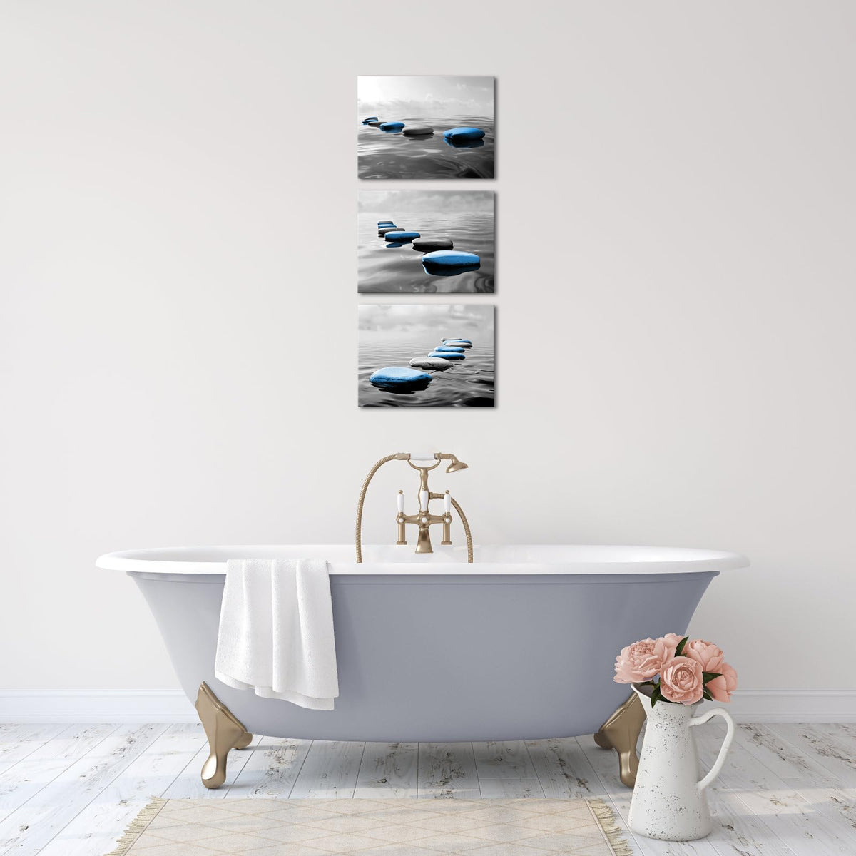 LyerArtork 3 Pieces Zen Wall Art Canvas Prints Gray Black and Blue Tranquil Zen Stones in Water Calming Modern Artwork Spa Bathroom Wall Decor for Yoga Studio Meditation Living Room 12x16inchx3