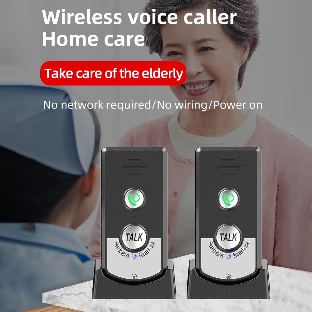 Decdeal 2 Pack Intercoms Wireless for Home, Voice Bidirectional Caller Home Ultra Long Distance Voice Interphone Elderly Caller Room to Room Communication Intercom Two Way Ringtone Call