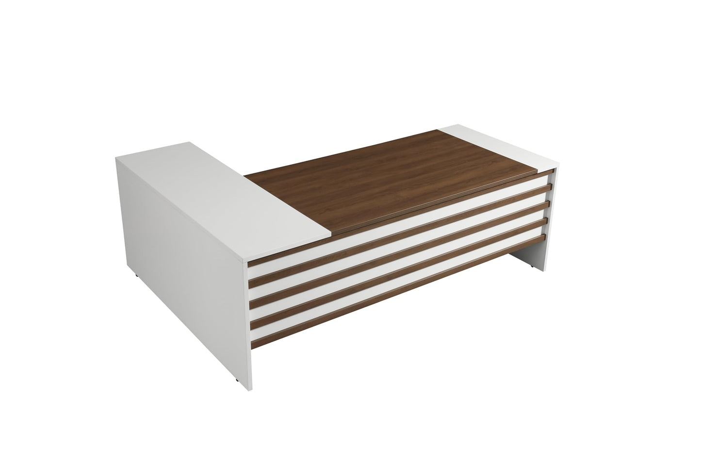 Leon 87" Wood Office Furniture Set of 3pcs | Executive Right Side L Shaped Corner Desk & File Drawers w/Telescopic Rail | Coffee Table | Storage Cabinet w/Chrome Handles | Modern Home Workstation