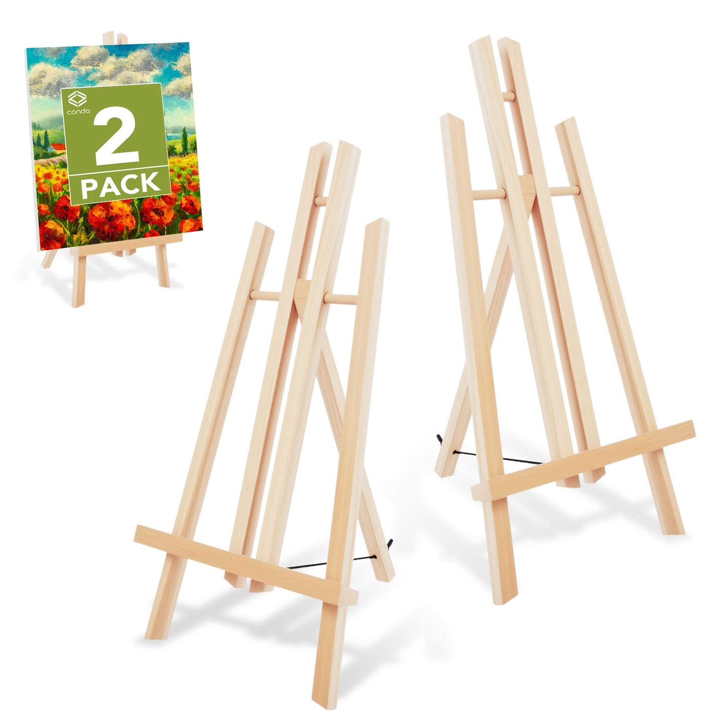 Conda 2 Pack 18 Inch Wooden Tabletop Easel Stand, A-Frame Art Painting Easel for Painting, Display & Art Creation, Canvas Holder for Artists, Students & Hobbyists