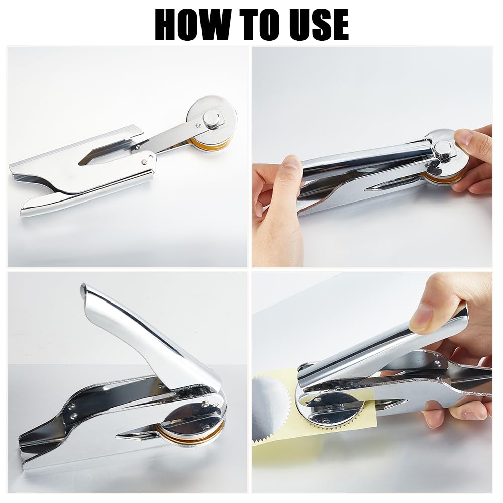 CRASPIRE Embosser Seal Stamp Handheld Embosser Stamp Stainless Steel Hand Held Library Notary Silver Sealing Embossing Stand for Official School Books Gifts Envelopes Napkins Paper Invitation