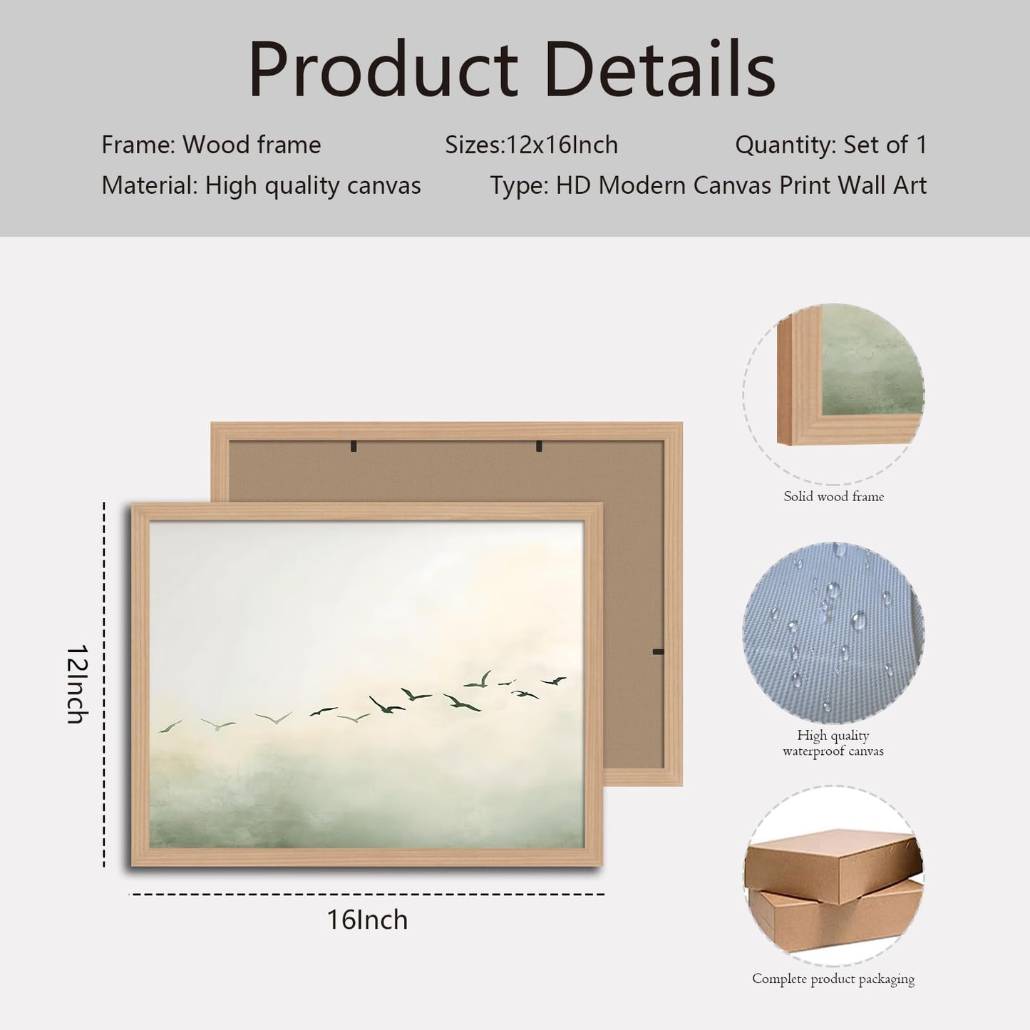 skysoon Minimalist Bird Wall Art, Abstract Fog Landscape Canvas Print, Neutral Japandi Nordic Artwork, Modern Calm Wall Decor for Living Room Bedroom Office 12x16 Inch