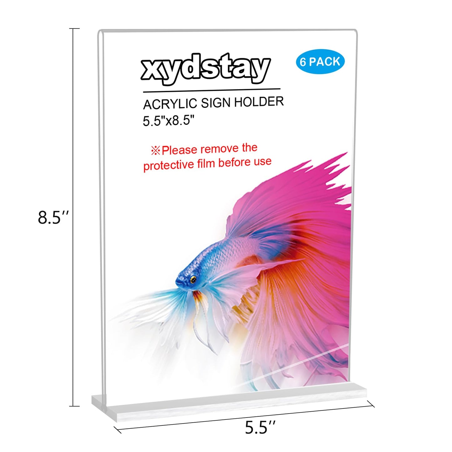 xydstay 6pack Acrylic Sign Holder 5.5 X 8.5, Vertical T Shape Clear Plastic Sign Holder, Menu Holder,Table Display Stand for Restaurant, Office, School, Store and Home Use