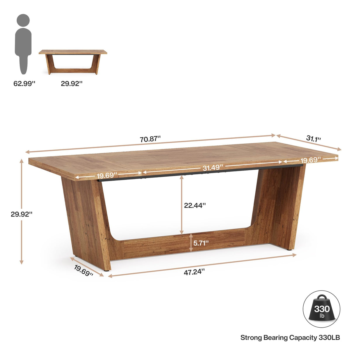 Tribesigns 70.87-Inch Executive Computer Desk: Large Home Office Desk with Solid Wooden Pedestal, Industrial Wood Study Writing Table, Workstation Business Furniture, Walnut