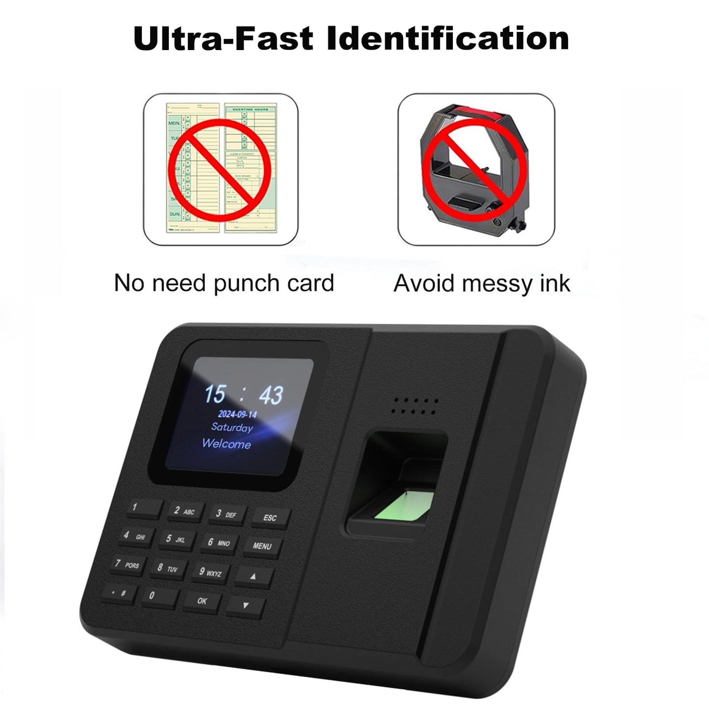 Rabitpos Time Clocks for Employees Small Business, Fingerprint + PIN, Biometric Clock in and Out Machine for Employees, No Monthly Fee, No Software Required