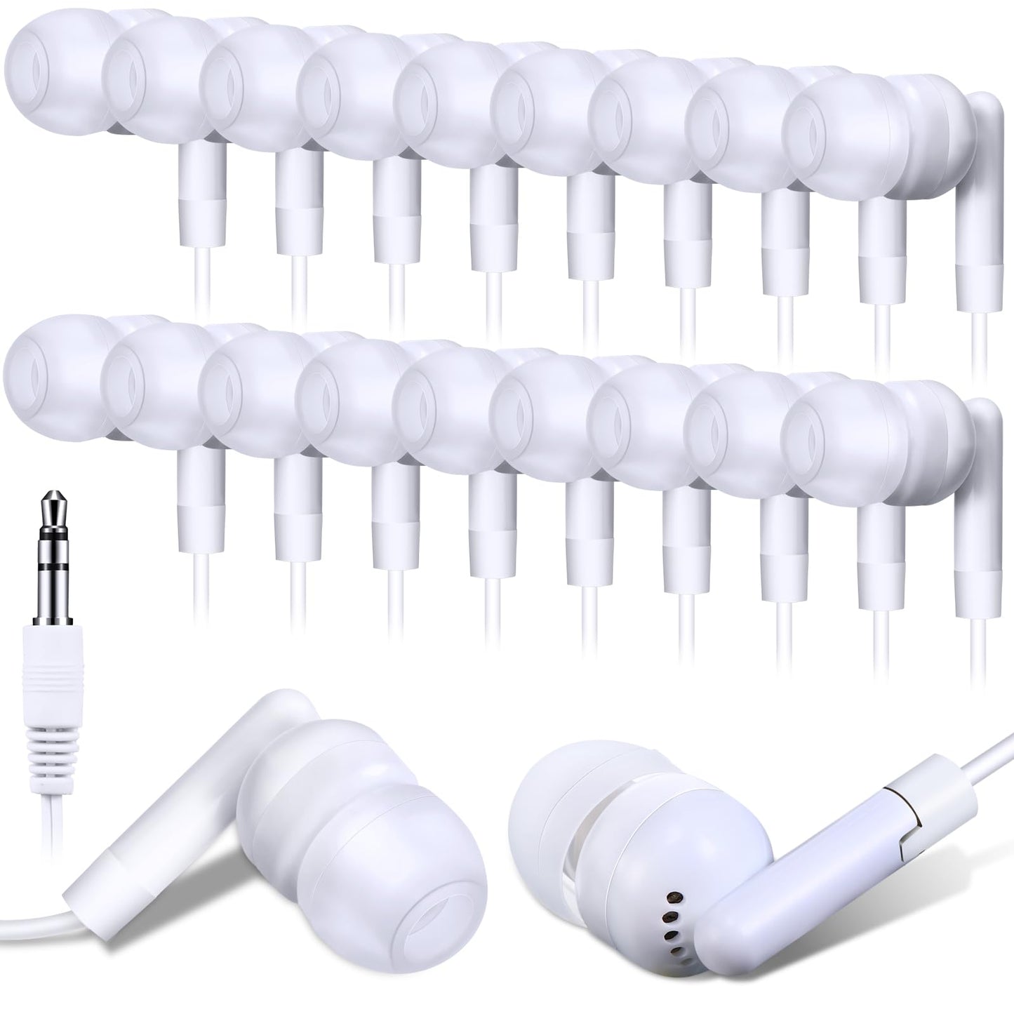 Kanayu 100 Pack Wired Earbuds Bulk for Classroom Ear Headphones Wired Basic Student Earbuds No Microphone with 3.5MM Jack for Class Laptop School Library, Individually Bagged (White)