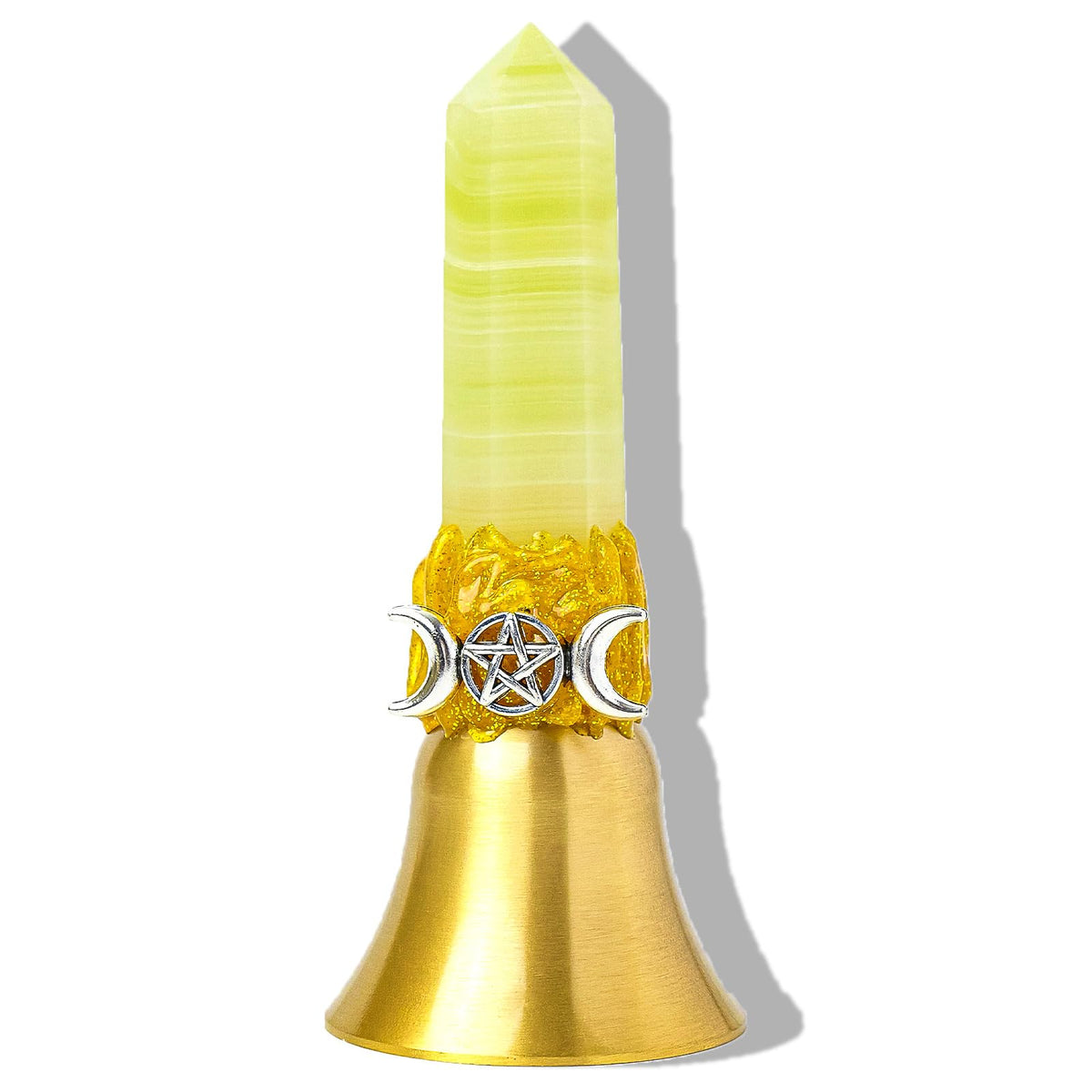 Handbells Altar Bells Natural Crystal Tower Bell Witch's Bells Hand Bell Loud Brass Call Bells for Meditation, Prayer, Reception, Pet Feeding and Home Decoration (Afghan Jade, 4.53")