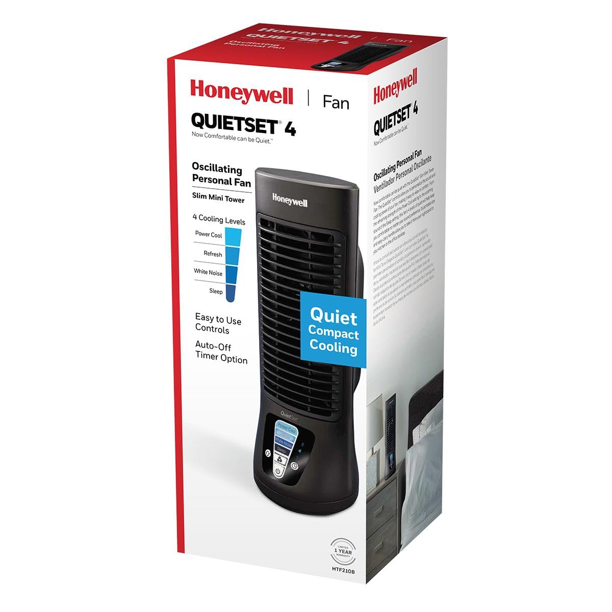Honeywell QuietSet Personal Table Fan, Oscillating Personal Desk Fan with Quiet Operation, 4 Levels of Power and Sound, Black, HTF210B