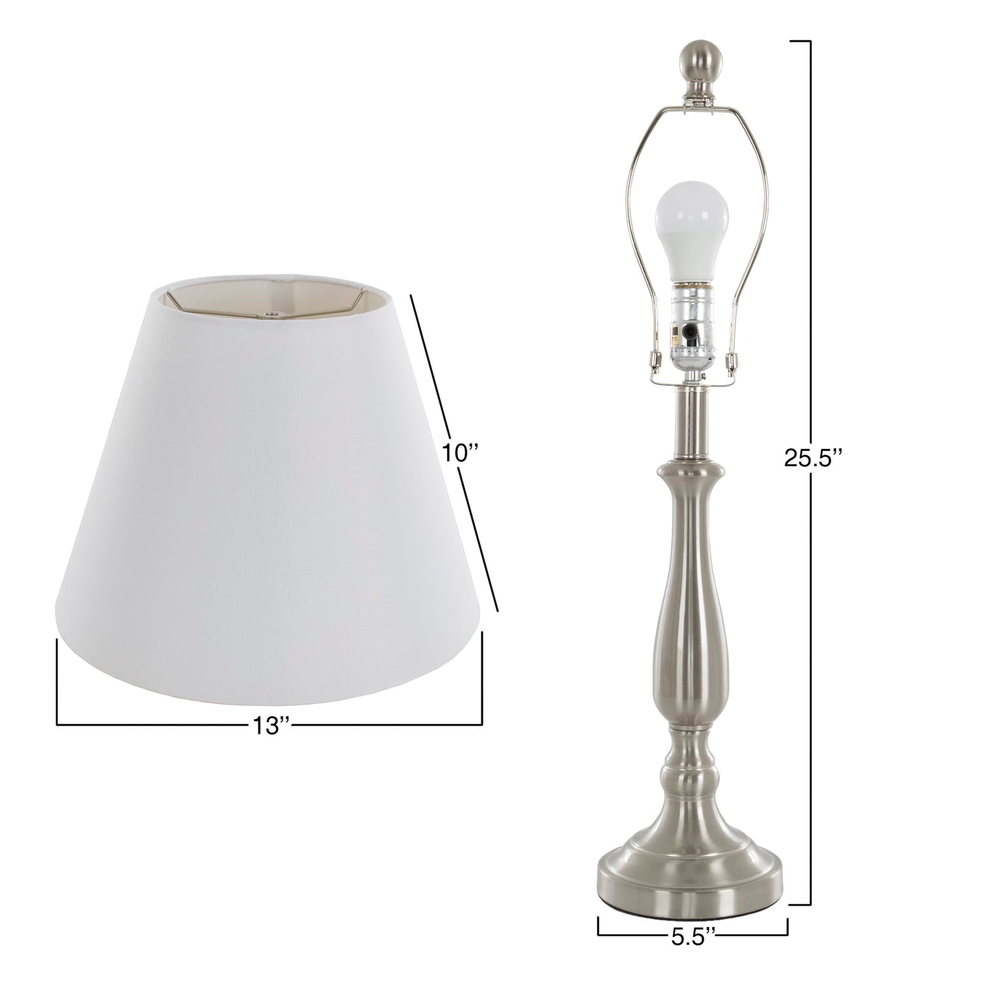 Lavish Home 3-Piece Home Lighting Set - Coordinating Bundle with 2 Table Lamps and 1 Floor Lamp for Home and Office Decor (Silver)