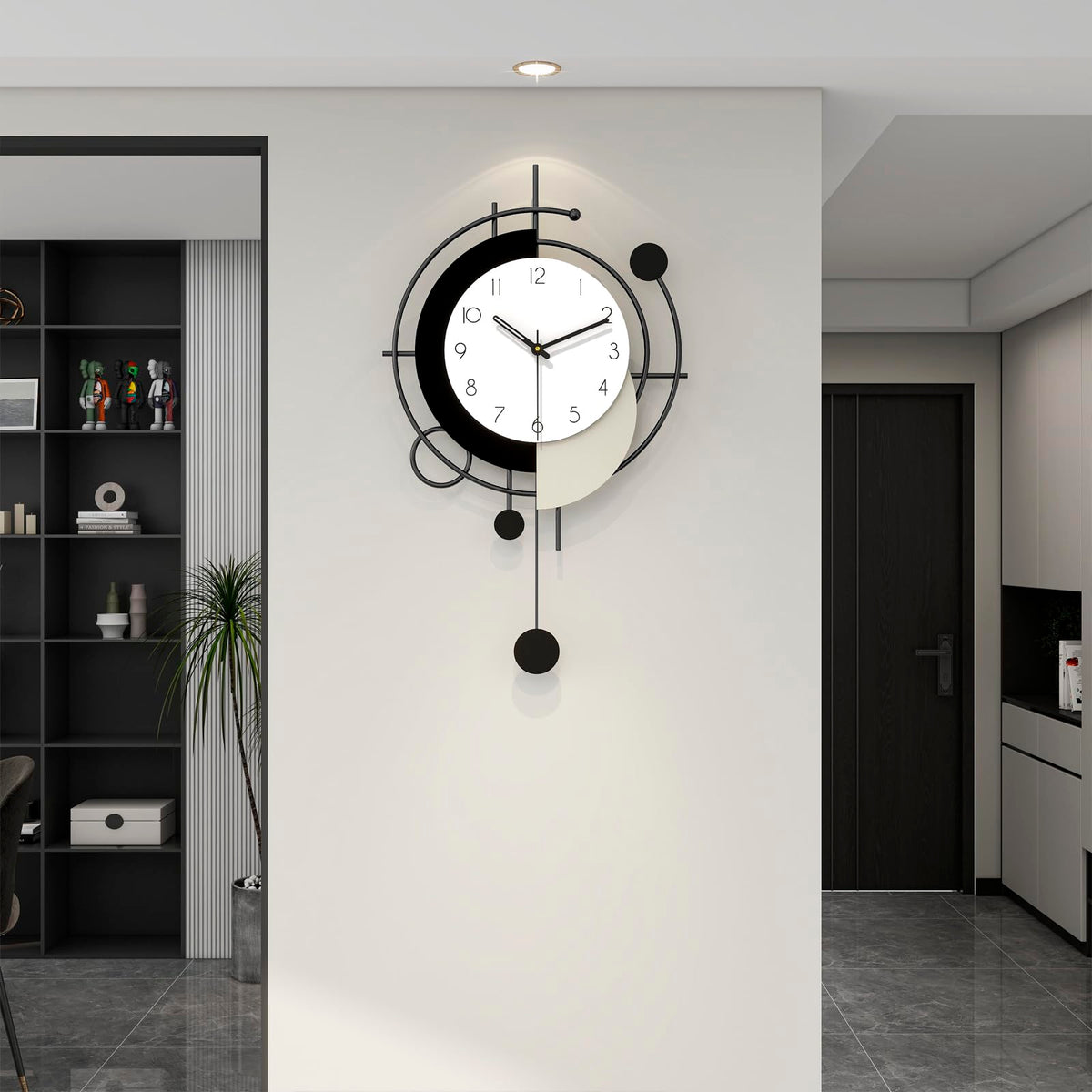 JTWALCLOCK Large Wall Clock for Living Room Decor Modern Decorative Black Wood Wall Clock with Pendulum Battery Operated Non Ticking for Kitchen Bedroom Office 23 Inch Big Silent Art Clock for Home