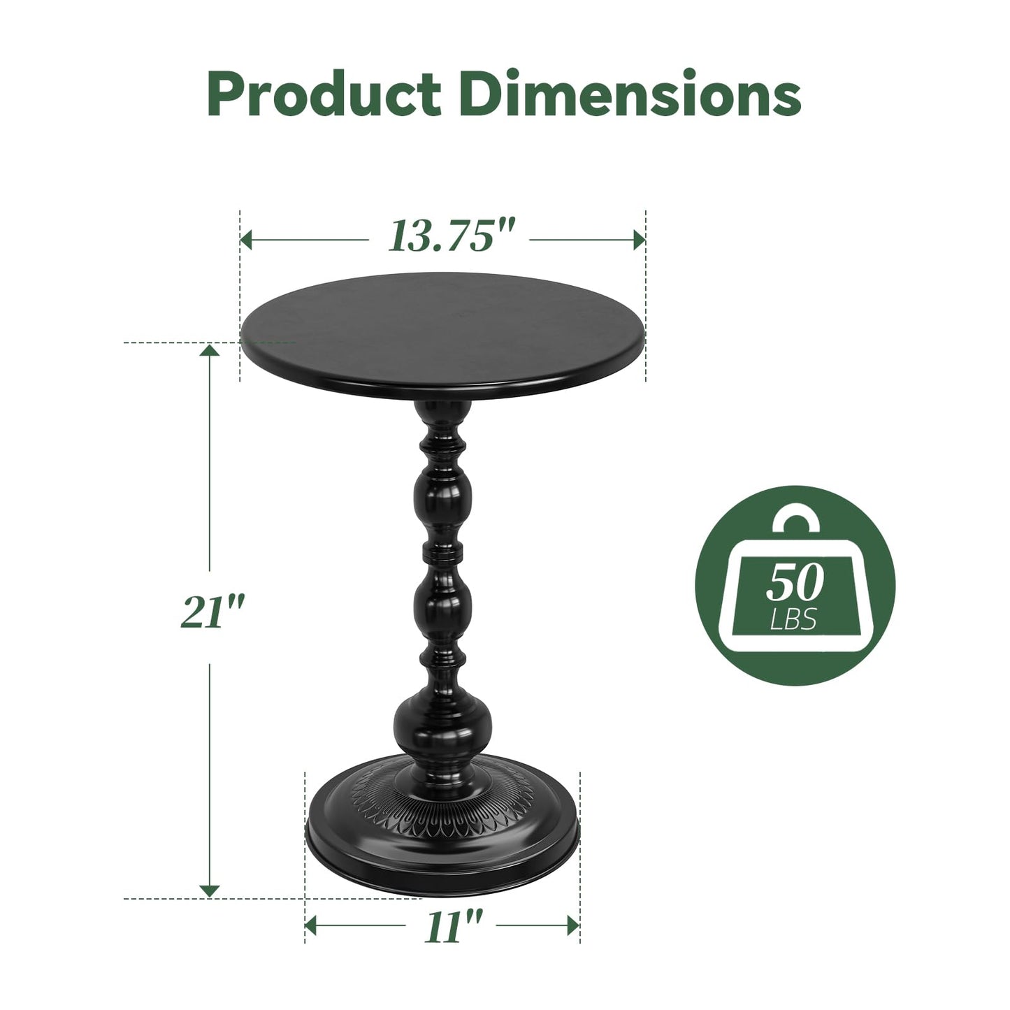 Simple Trending Small Side Table, Round Drink Table End Table, Sofa Table TV Tray Table, Pedestal Coffee Table for Living Room, Black