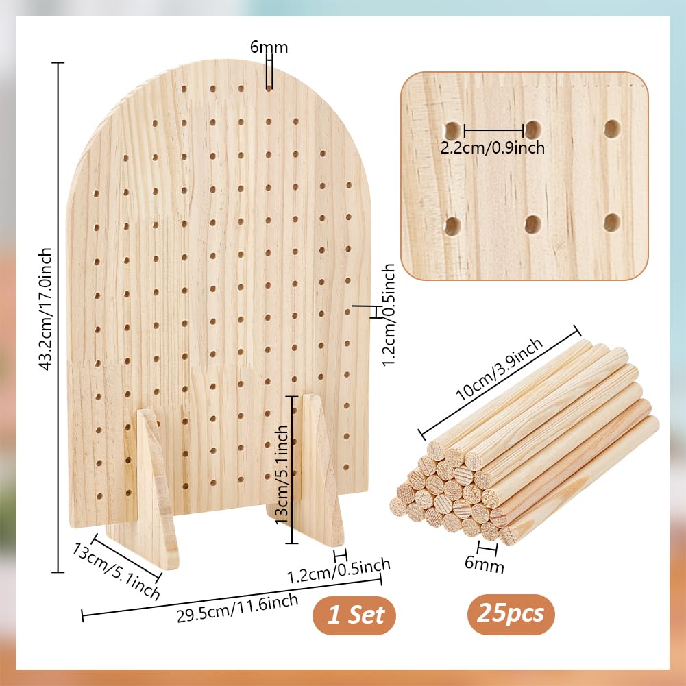 PH PandaHall Wooden Pegboard Display Stand with 25 Pcs Wood Dowel Rods Oval Jewelry Organizer for Necklaces, Keychains, Earrings, Pins, Perfect for Craft Shows, Vendor Events, Selling, 5x11x17inch