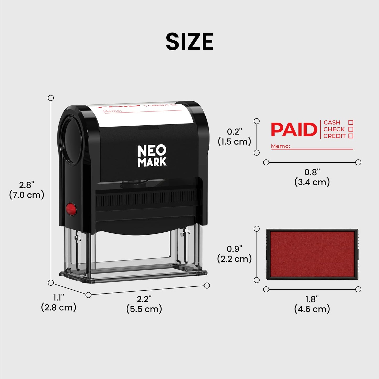 NEO MARK Self-Inking Paid Rubber Stamp, Replaceable Office Stamp for for Business, Accounting & Retail Use – with an Extra Refill Ink Pad
