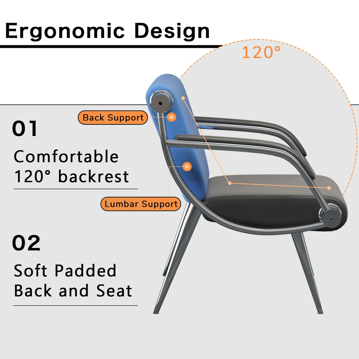 wonline 3 Seat Waiting Room Chair with Armrest PU Leather Office Furniture, Office Guest Seating Lobby Conference Reception Chairs for Airport Clinic Hospital Bank Salon Barber(Blue&Black)