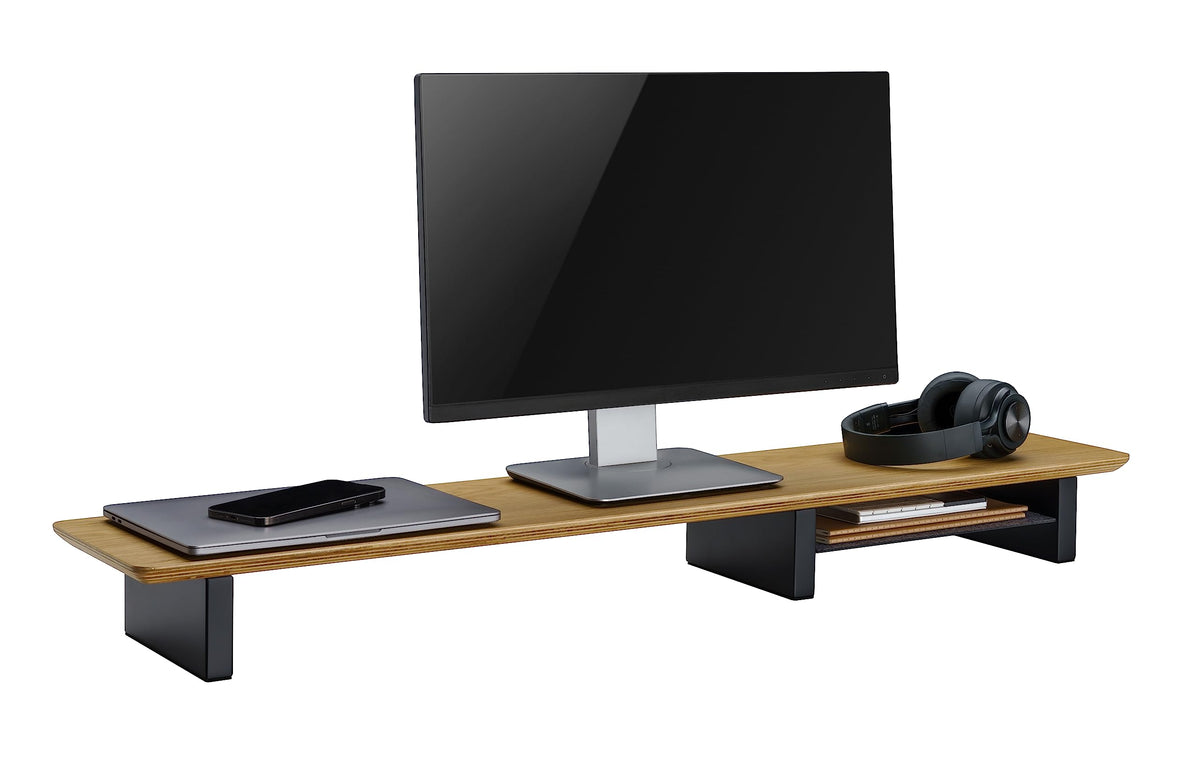 IVE Design White Oak Wood Desk Shelf for Top of Desk 44 Inch Length Wood Monitor Riser with Middle Shelf
