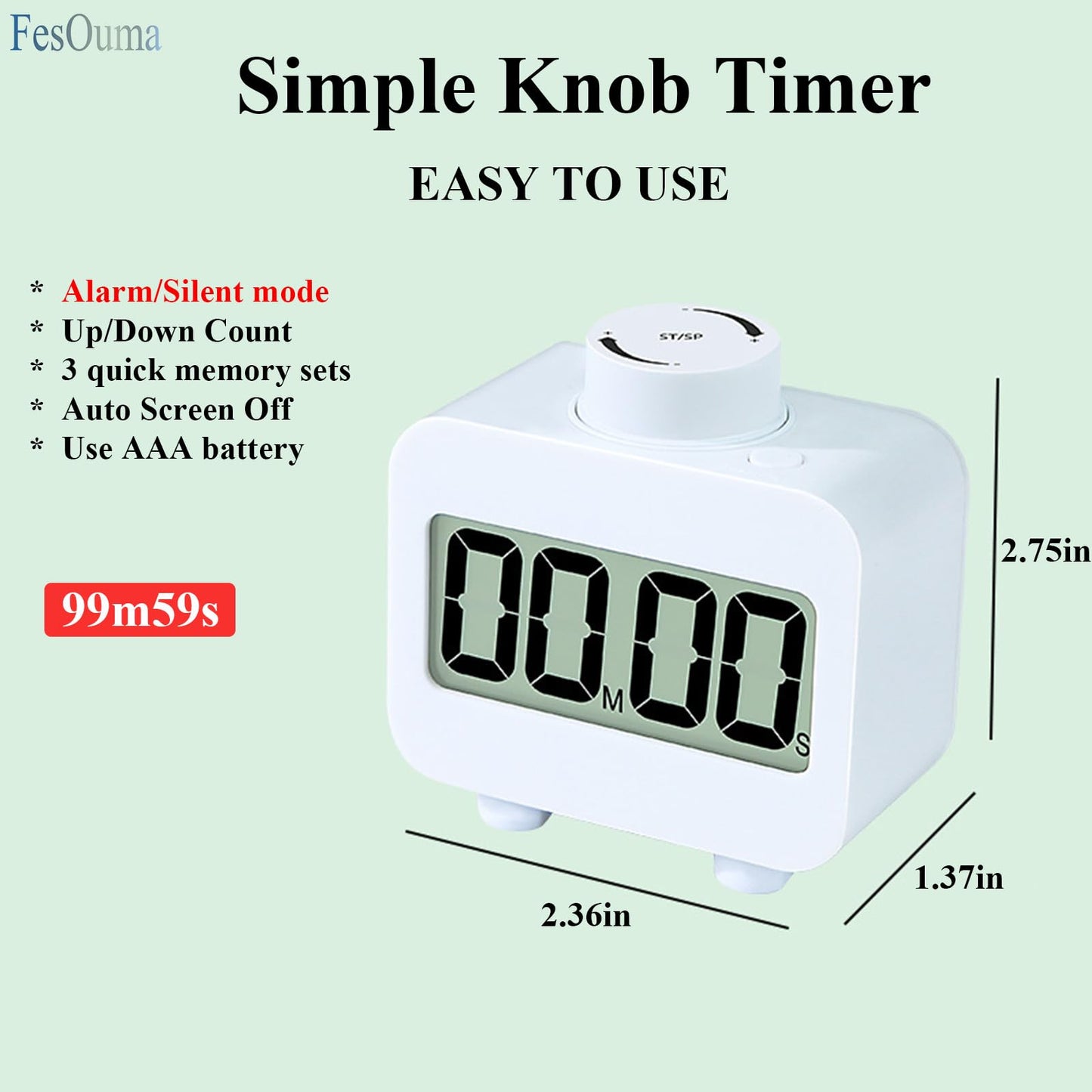 FesOuma Digital Timers, Digital Kitchen Timer for Cooking,Countdown Countup Timer for Classroom,Gym Timer Fitness with Knob Rotating,Quick Memory Presets, Automatic Standby