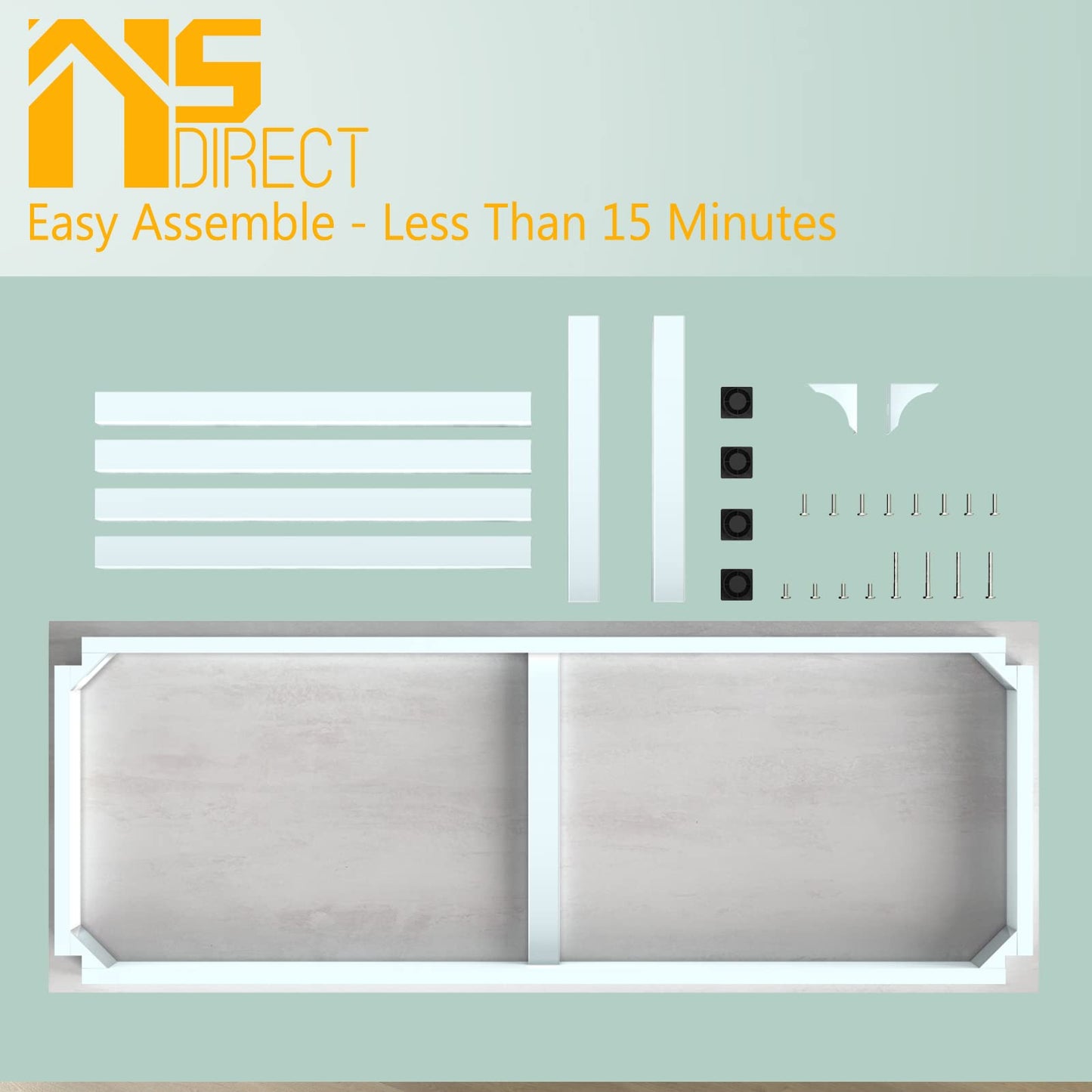 NSdirect 63" Large Computer Desk,Modern Simple Style PC Table Office Desk Wide Workstation for Study Writing,Gaming and Home Office,Extra 1" Thicker Wooden Tabletop and Black Metal Frame,Stone White