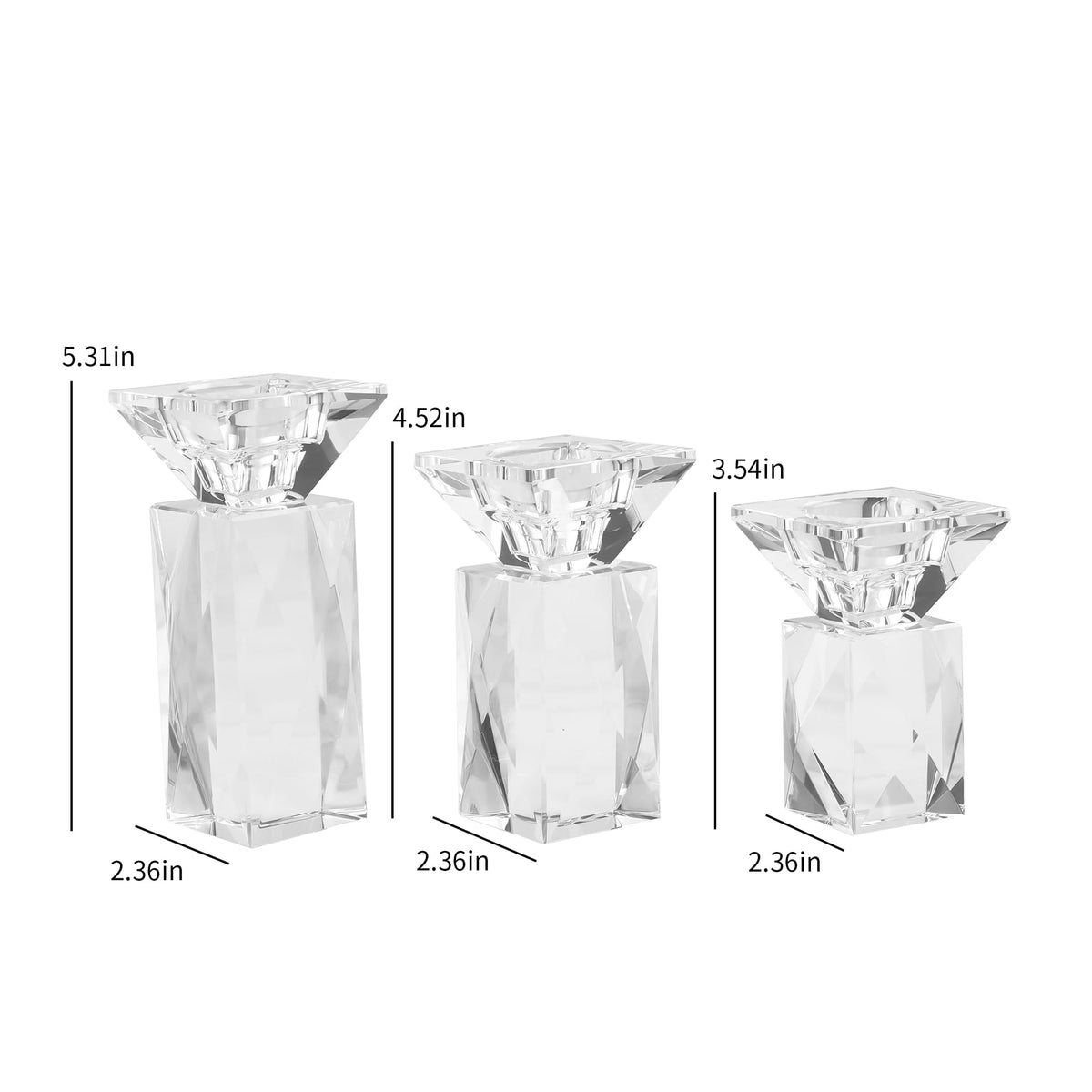 Crystal Candle Holders Set of 3, Clear Taper Candle Holder Decor, Table Centerpieces for Home Party and Wedding Decoration(3.5''/4.5''/5.5'' Height)