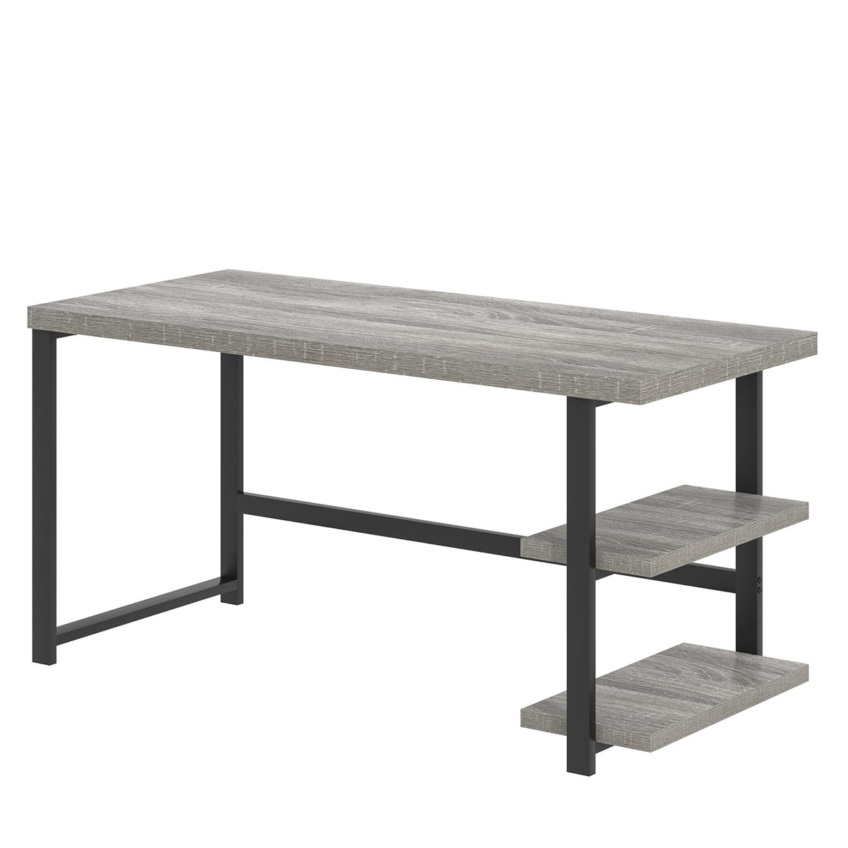 FOLUBAN 47 Inch Home Office Desk, Modern Computer Desk with Storage Shelves, Small Study Writing Gaming Table Workstation for Living Room Bedroom, Industrial Light Grey
