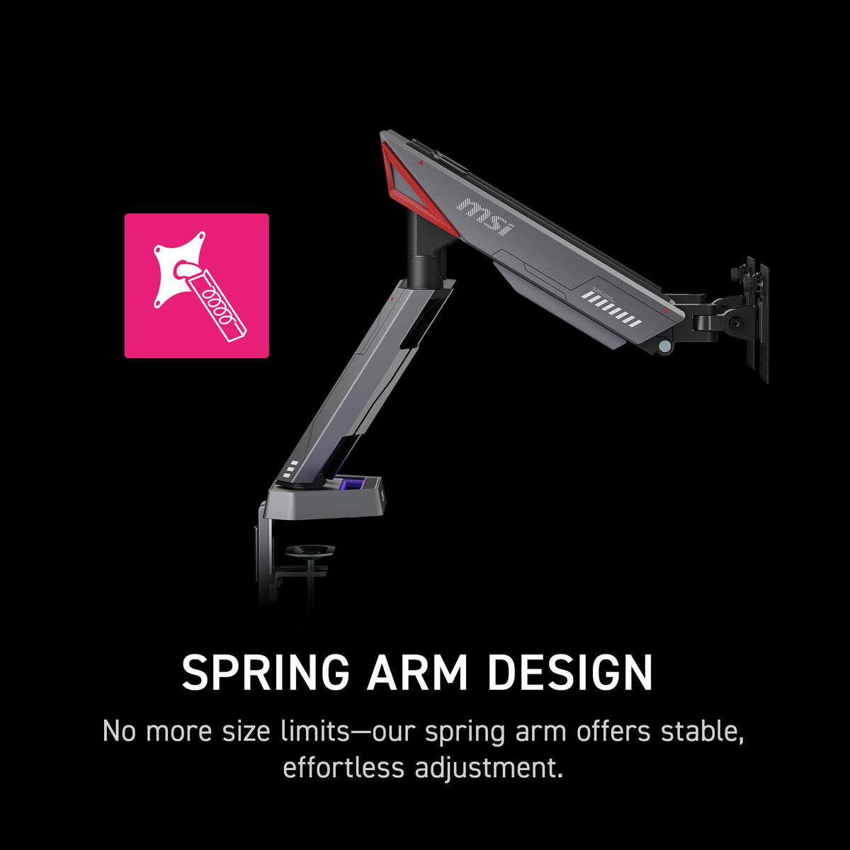 MSI MPG MT161DR - Premium RGB Dual Monitor Stand Arms, 17-38" Support, VESA Compatible, Adjustable Spring Assisted Mount, 35.2 lbs per Screen Capacity, Clamp & Grommet, Quick Release Plate - Black