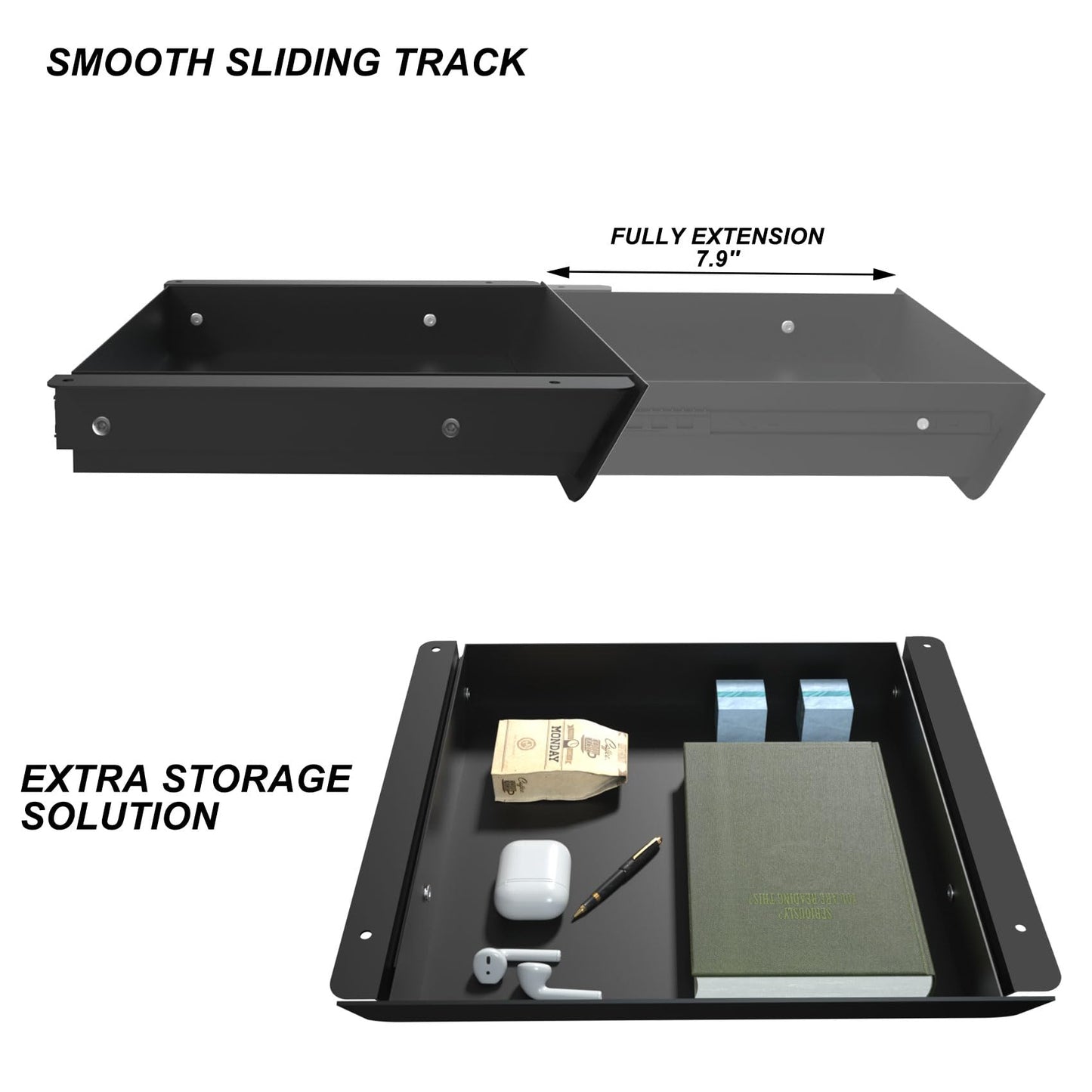 Gaxomo Under Desk Mounted Sliding Drawer with 60 Degree Tilt Panel to Pull Out, 15'' Long & 9'' deep Large Storage Organizer for Sit Stand Workstation