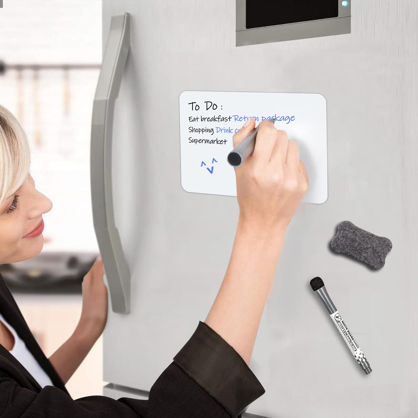 INMORVEN Small White Board Dry Erase Menu Planner, 8"x6" Magnetic Small Dry Erase Board for Fridge Grocery List, Refrigerator White Boards to Do List, with Markers and Eraser