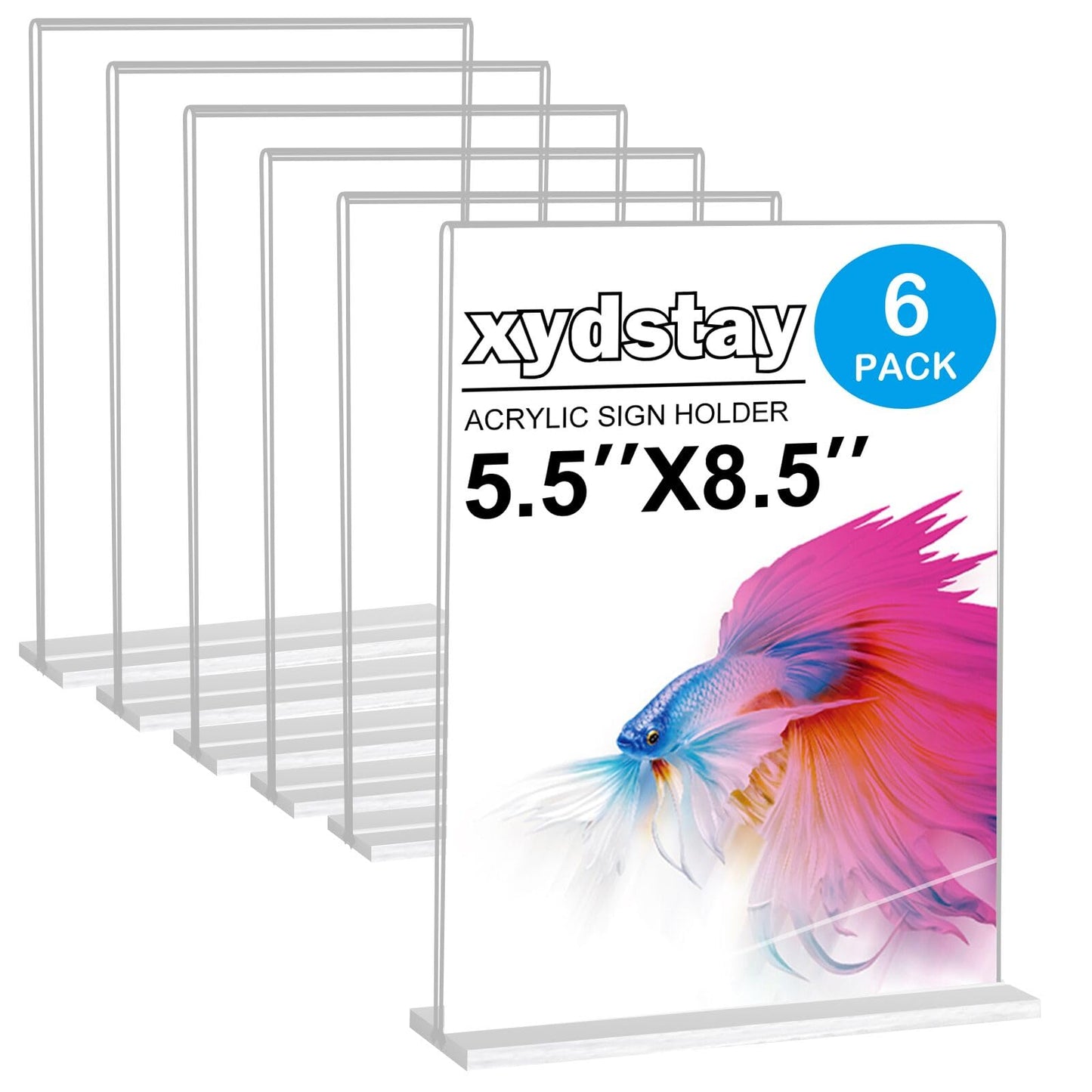 xydstay 6pack Acrylic Sign Holder 5.5 X 8.5, Vertical T Shape Clear Plastic Sign Holder, Menu Holder,Table Display Stand for Restaurant, Office, School, Store and Home Use
