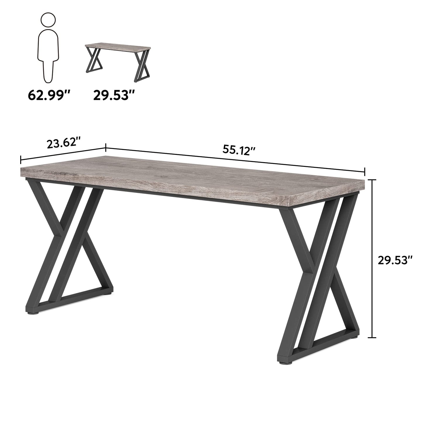 Tribesigns Writing Computer Desk, 55 inch Heavy Duty Study Desk with Z-Shaped Metal Leg, Modern Simple Home Office Computer Desk, Grey