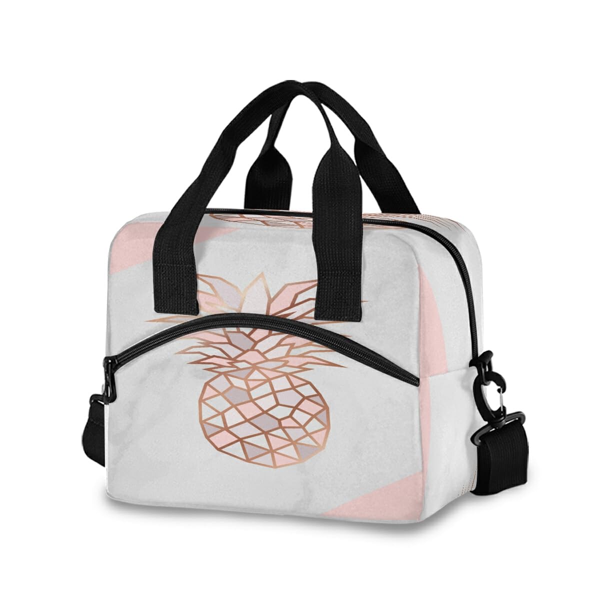 Rose Gold Pineapple Lunch Bag for Kids Pink And White Marble Insulated Cooler Lunch Box Large Capacity Lunch Organizer for Boys Girls