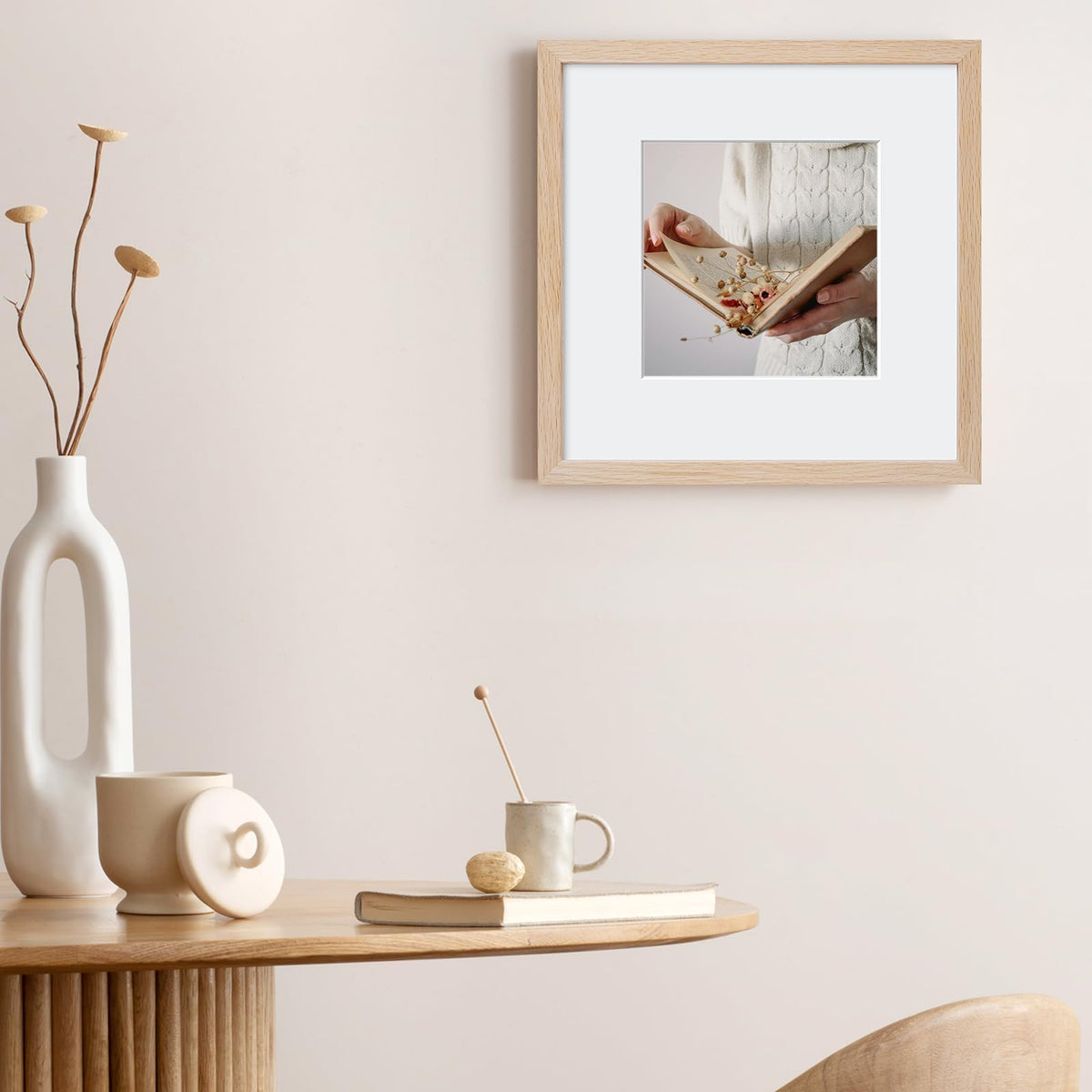 puthiac 10x10 Solid Oak Wood Picture Frame, Fits 6x6 with Mat or 10x10 Without Mat, Wall Display Only, Plexi Front, 1 Pack, Natural Oak