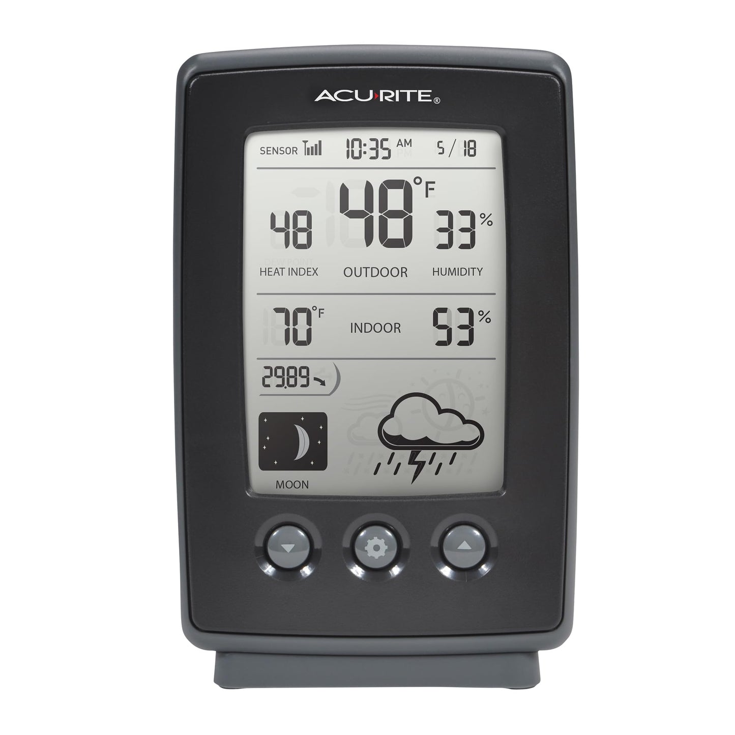AcuRite Digital Weather Forecaster with Indoor/Outdoor Temperature, Humidity, and Moon Phase (00829), Black