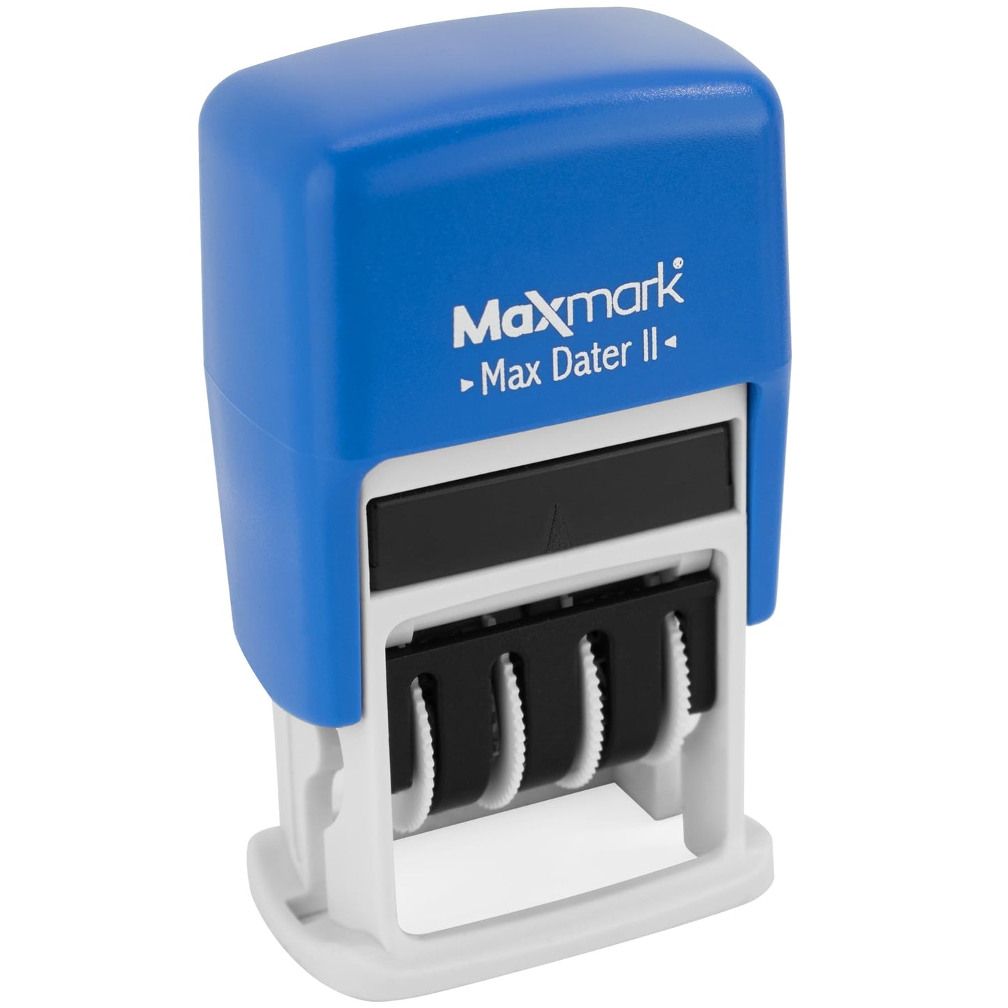 MaxMark Self-Inking Rubber Date Office Stamp with Entered Phrase & Date - Blue Ink (Max Dater II), 12-Year Band