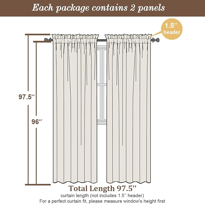 Chyhomenyc Sage Green Semi Sheer Curtains 96 Inches Long 2 Panels
