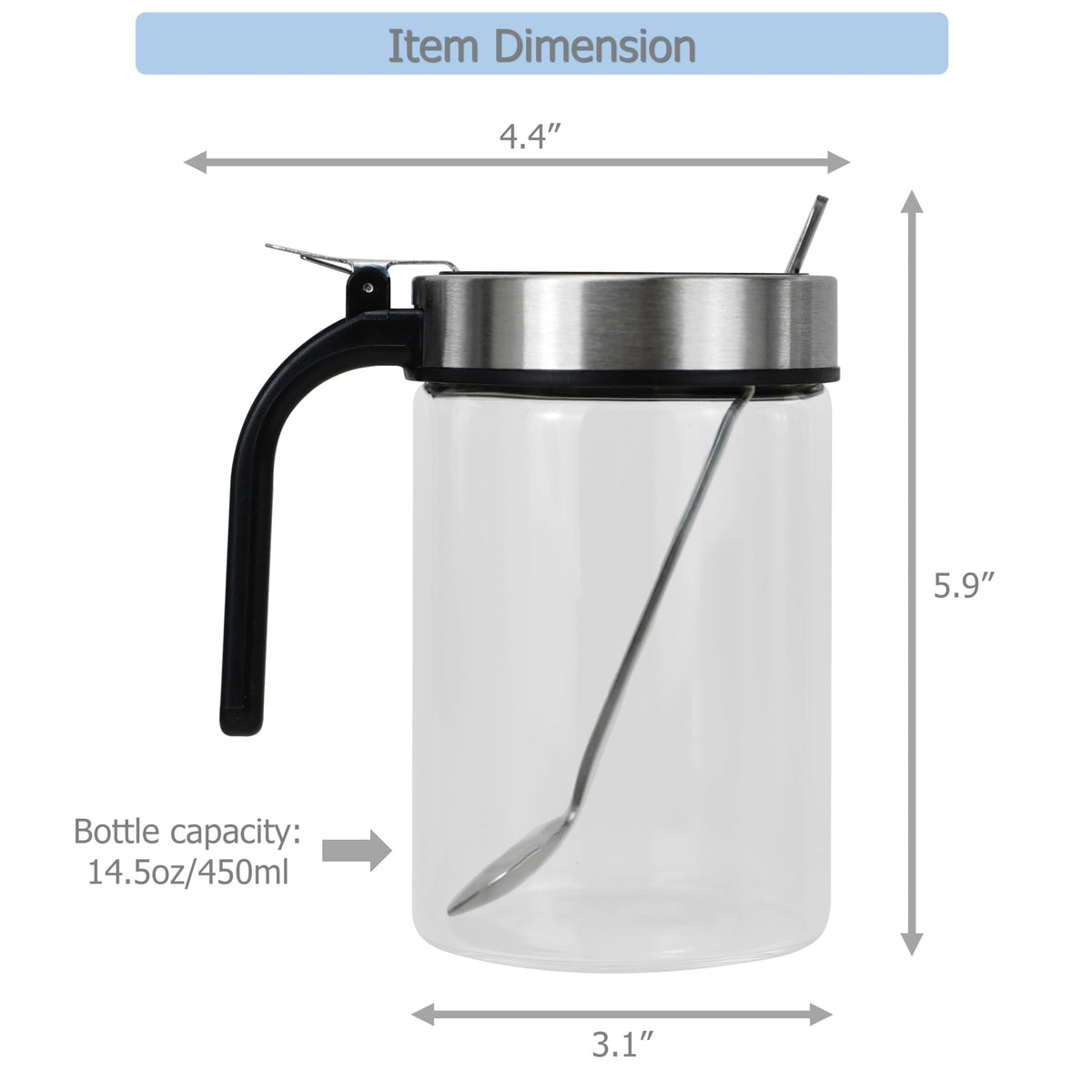 EIKS Clear Glass Condiment Jars with Lids and Spoons for Serving & Storing Seasoning Salt Sugar Spice Pepper, Working in Home Kitchen Coffee Restaurant, Container Capacity 450ml/14.5oz