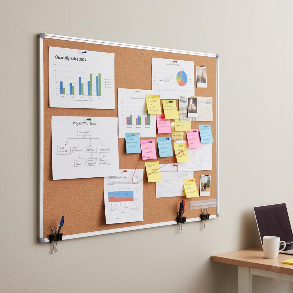 2-Pack Cork Notice Board 48 x 36 Inch, Aluminum Frame Bulletin Board for Walls, Large Self-Healing Cork Board for Office, School, and Home, Hanging Notice Board with 10 Push Pins (4x3 Ft)