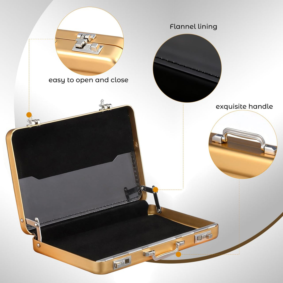 Mini Briefcase Metal Business Card Holder Case - Aluminum Postcard Box Portable, Gold Small Briefcases Gift with Waterproof Pocket Credit Holder for Professional Women Men's Cards & ID Organizer