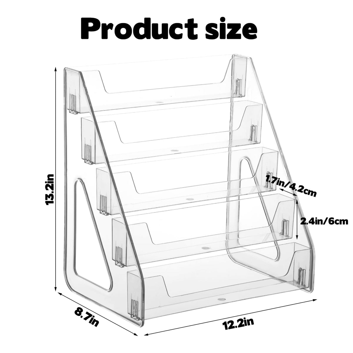 Hlimior 5 Tier Acrylic Card Display Stand(Tall Height), Clear Display Shelf Desktop for Trading Cards, Sports Cards, Greeting Card, Stickers & Brochures, Easy Clip-On Design