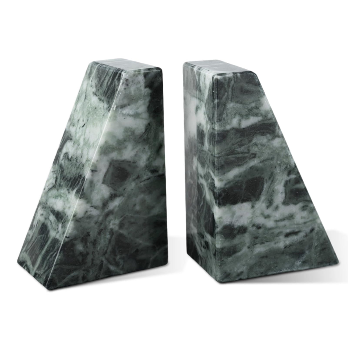 Karibiber Marble Bookends for Heavy Books, Decorative Bookends for Shelves, Green Stone Book Ends, Heavy-Duty Book Ends for Hardback Book & Cookbooks, Unique Book Stopper & Holder, Set of 2