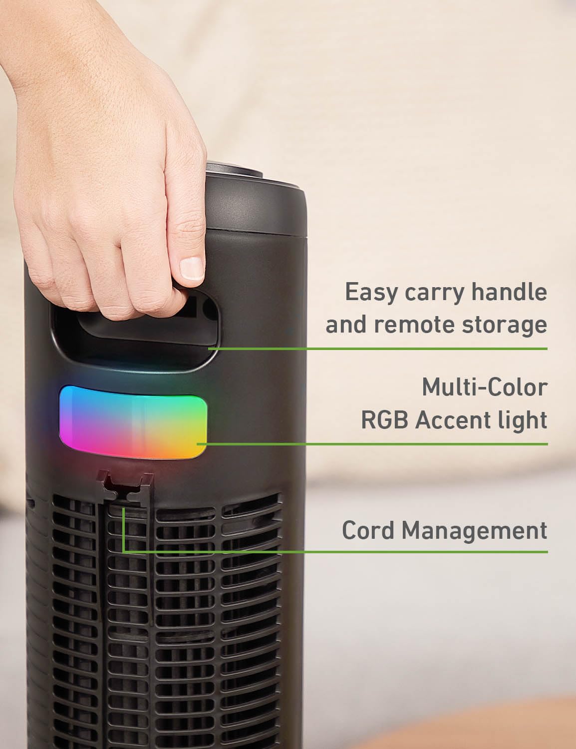 HOLMES 42" Digital Tower Fan with Accent Light, ClearRead Display, High/Low Brightness Level, 90° Oscillation, 5 Speeds, 4 Modes, 8-Hour Timer, Home, Bedroom or Office, Remote Control, Matte Black