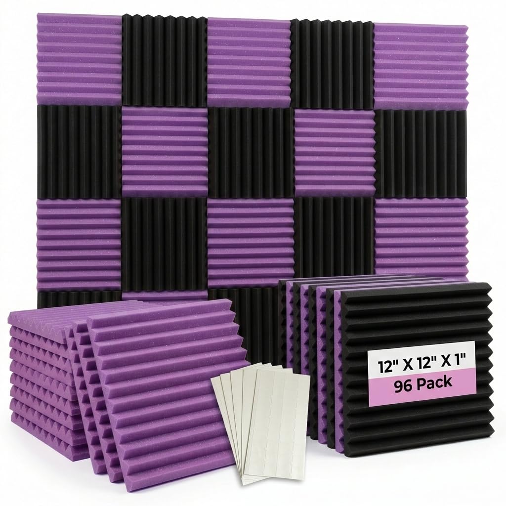 96 Pack Black/purple 12 "X 12 "X1" Acoustic Panels Studio Soundproofing Foam Wedge Tiles (Accompanied By Double-Sided Adhesive Tape)
