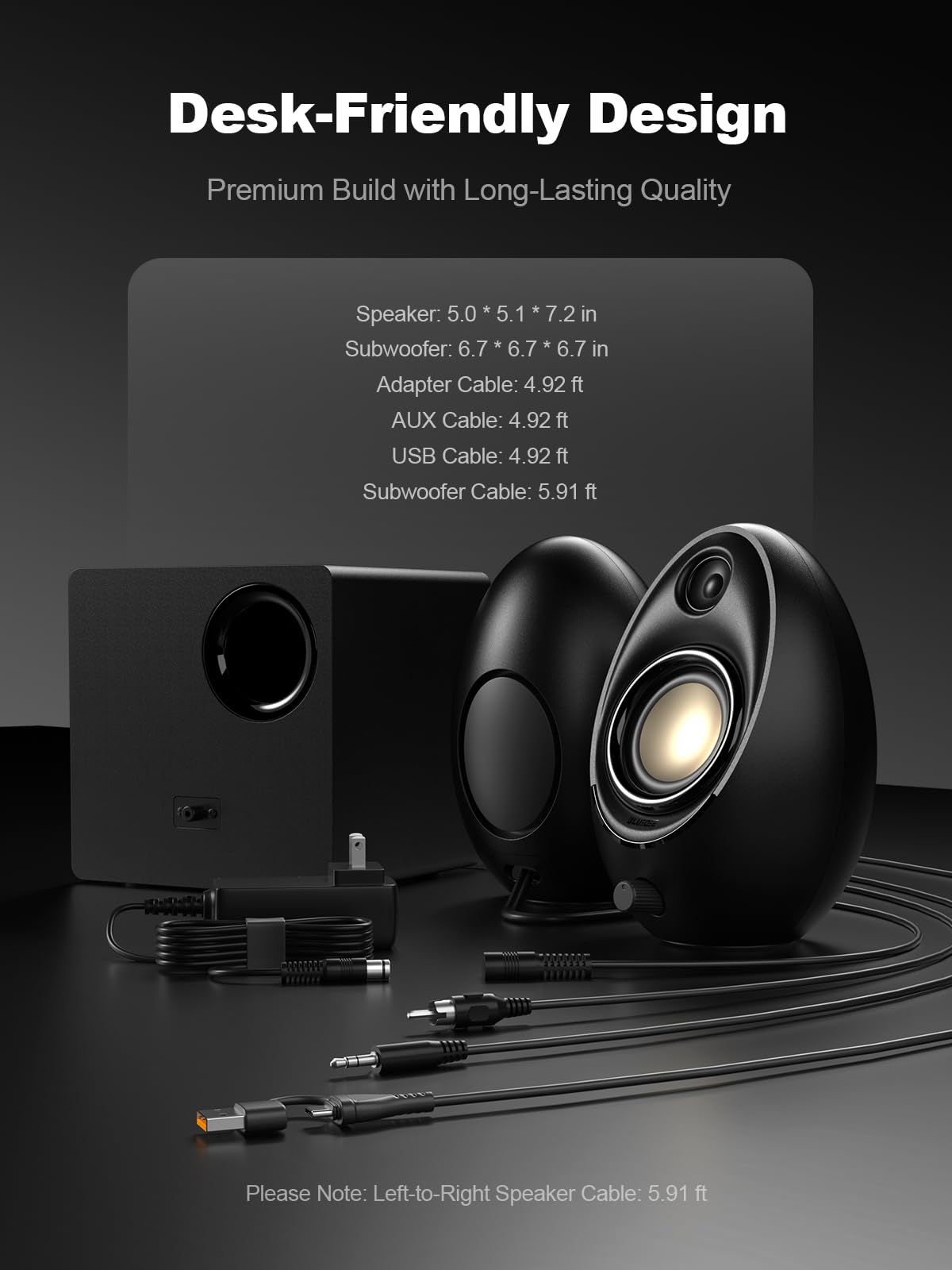 Bluedee Computer Speakers with Subwoofer, 2.1 PC Speakers with Deep Bass and 80W Peak Power, Adapter Powered, Bluetooth 5.4 & USB/USB-C/AUX-in, RGB Desktop Speakers for Computer, Laptop, Monitor
