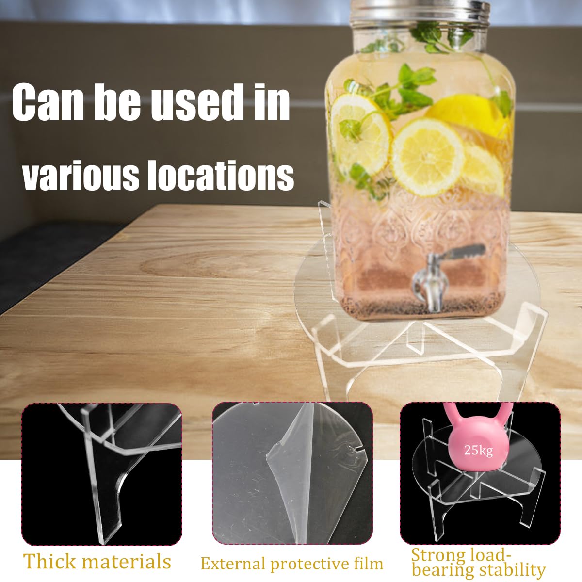 Acrylic Beverage Dispenser Stand, Glass Water Juice Drink Beverage Dispenser Floor Pitcher Stand Base for Parties and Catering Events, Fit Max 9 Inch Diameter of Water Dispenser Glass Drink